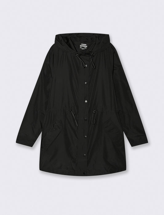 Parka Ripiegabile con Cappuccio e Zip - Nero