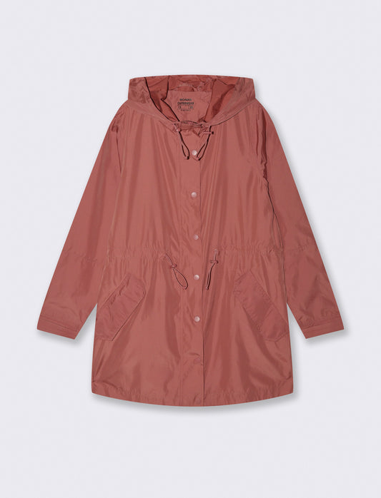 Parka Ripiegabile con Cappuccio e Zip - Rosso mattone