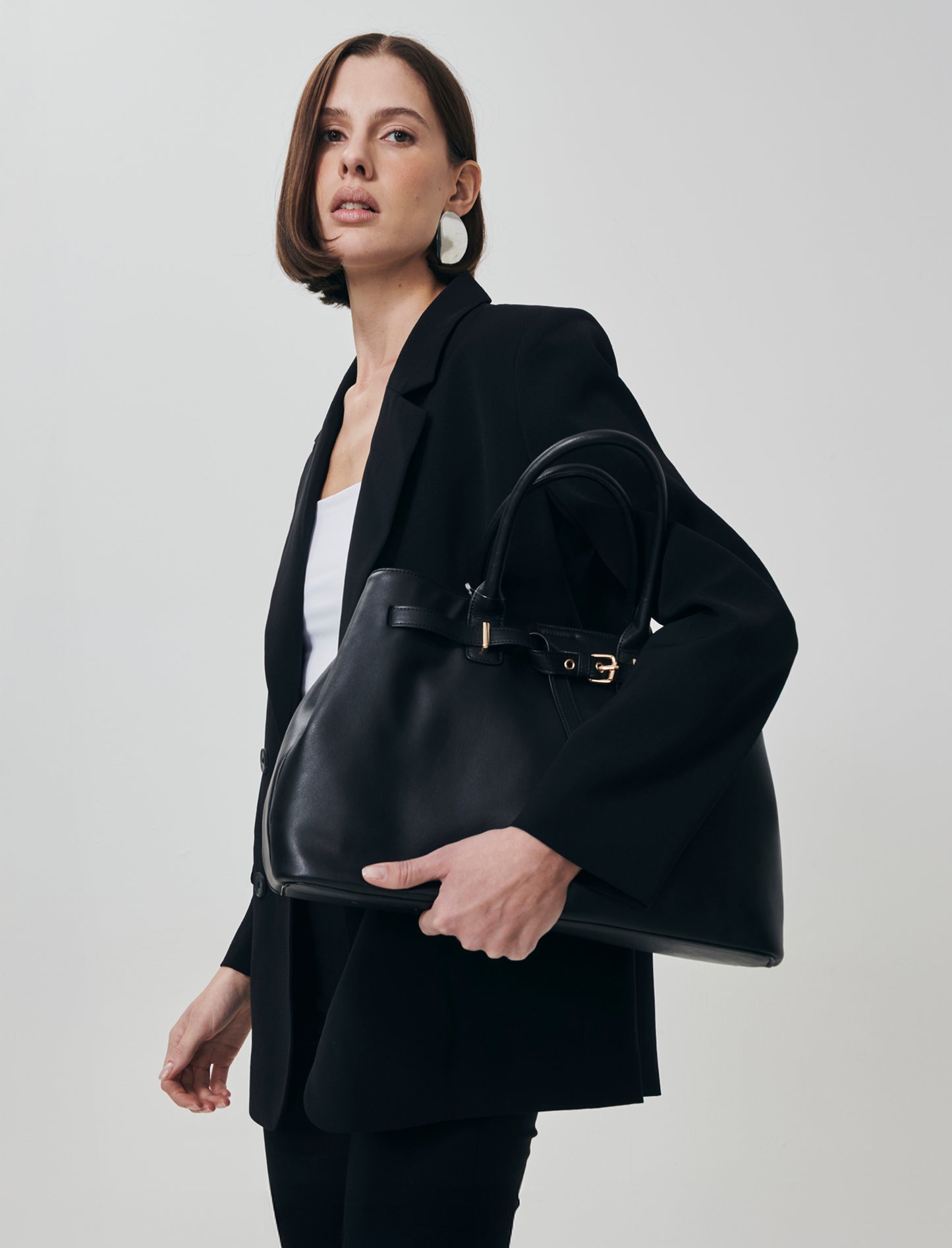Open Jacket with Decorative Buttons and Pockets - Black