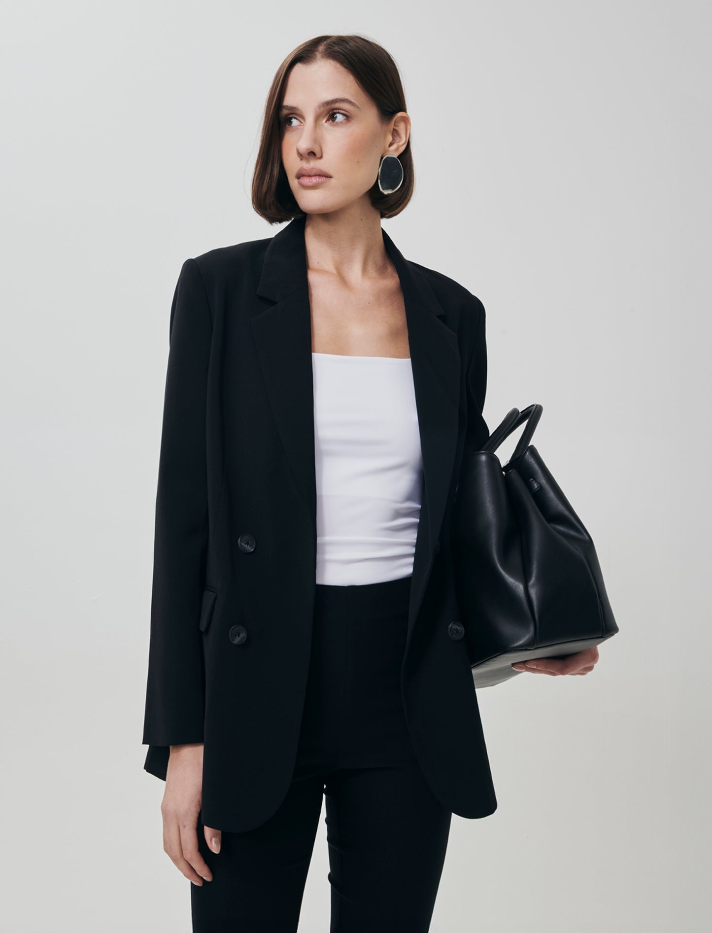 Open Jacket with Decorative Buttons and Pockets - Black