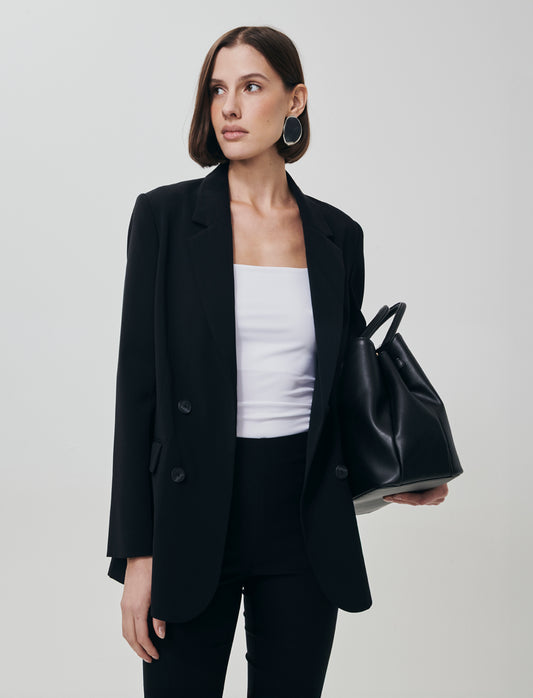 Giacca Aperta con Bottoni Decorativi e Tasche - Nero
