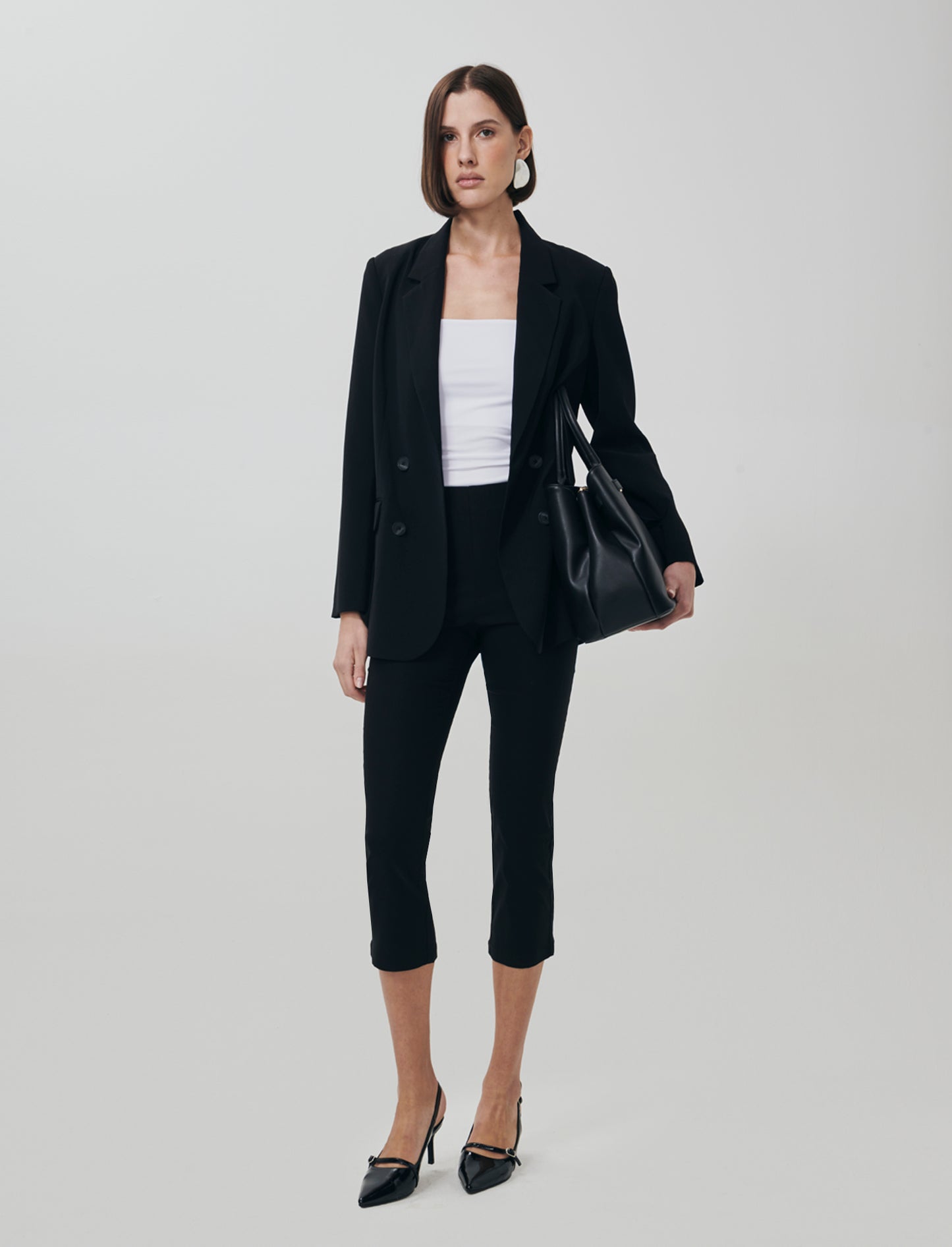 Open Jacket with Decorative Buttons and Pockets - Black