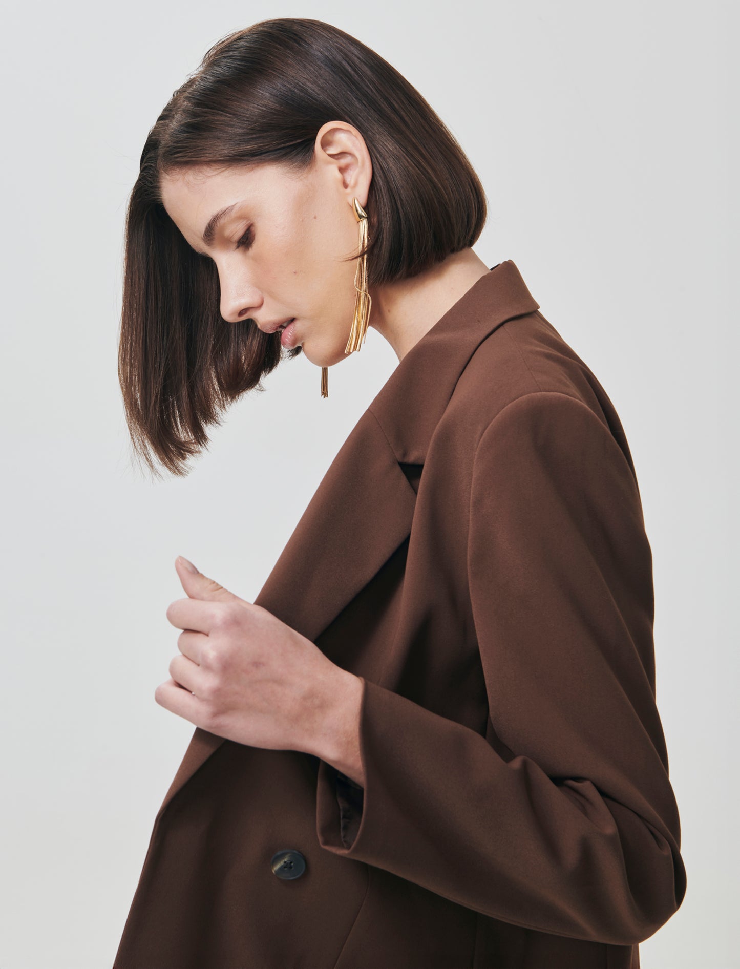 Open Jacket with Decorative Buttons and Pockets - Brown
