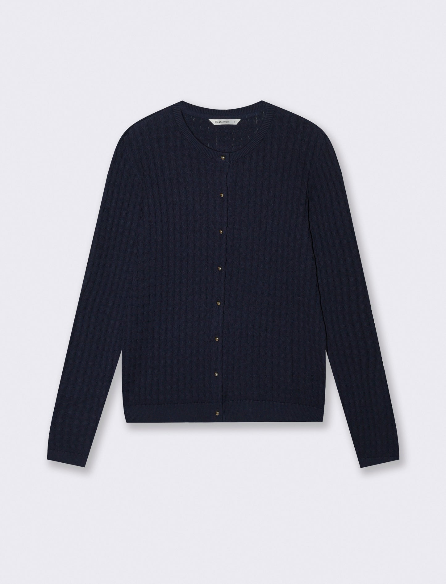 Braided Cardigan with Buttons and Long Sleeves - Blue