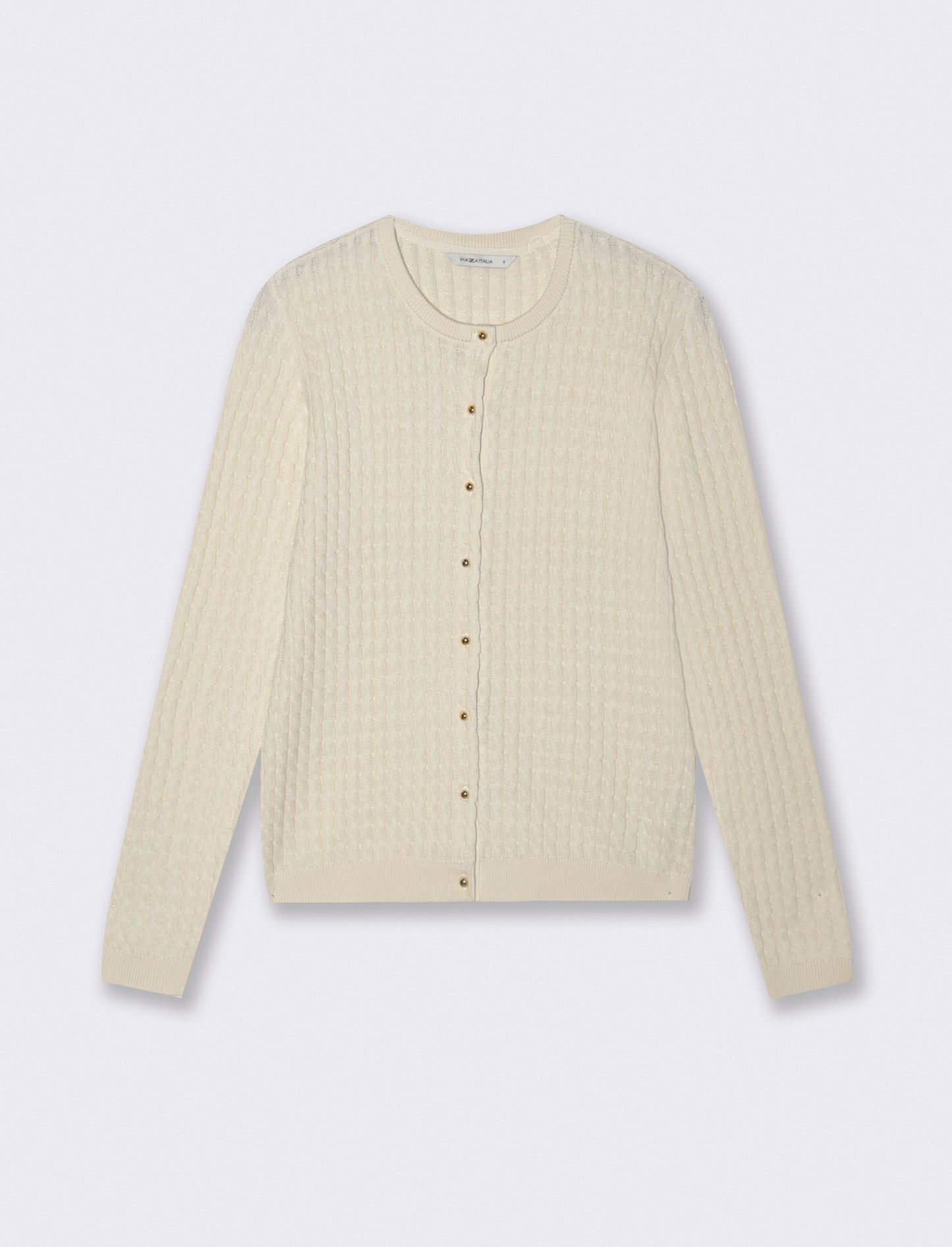 Braided Cardigan with Buttons and Long Sleeves - Beige