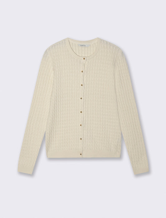 Braided Cardigan with Buttons and Long Sleeves - Beige