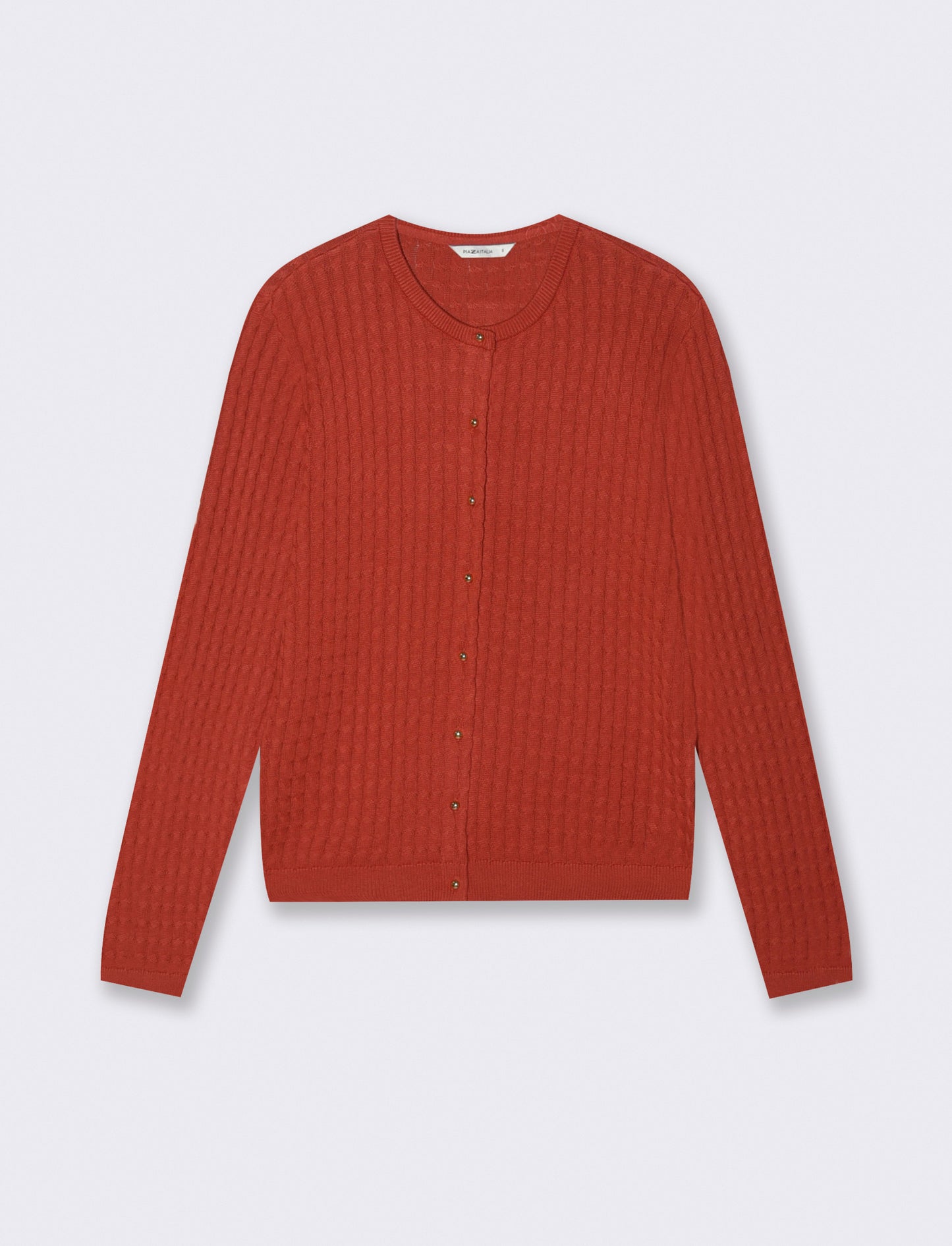 Cardigan a Treccia con Bottoni e Maniche Lunghe - Ruggine