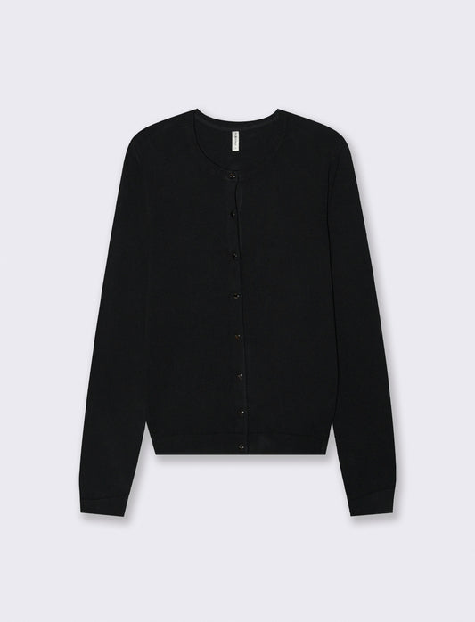 Cardigan Basico con Bottoni e Maniche Lunghe - Nero