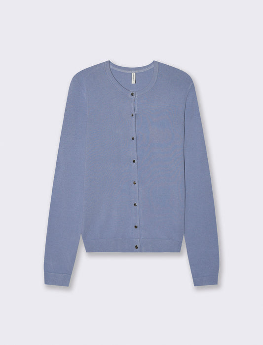 Cardigan Basico con Bottoni e Maniche Lunghe - Denim