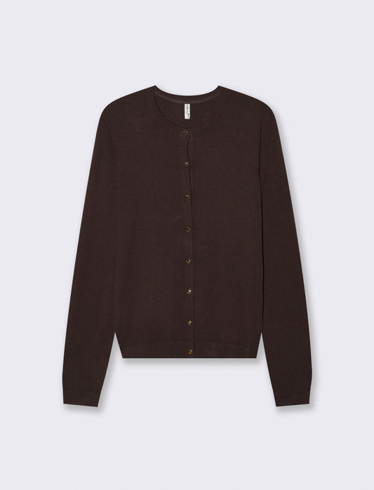Cardigan Basico con Bottoni e Maniche Lunghe - Moro