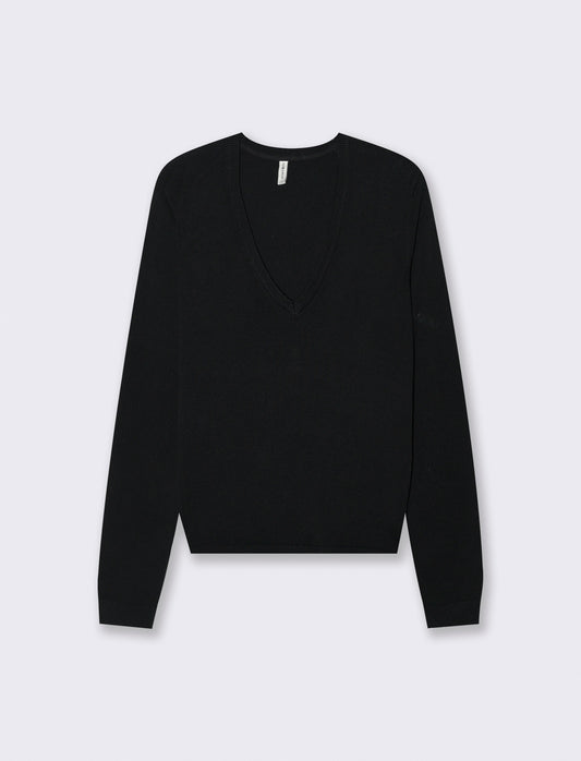 Maglia Manica Lunga Scollo a V - Nero