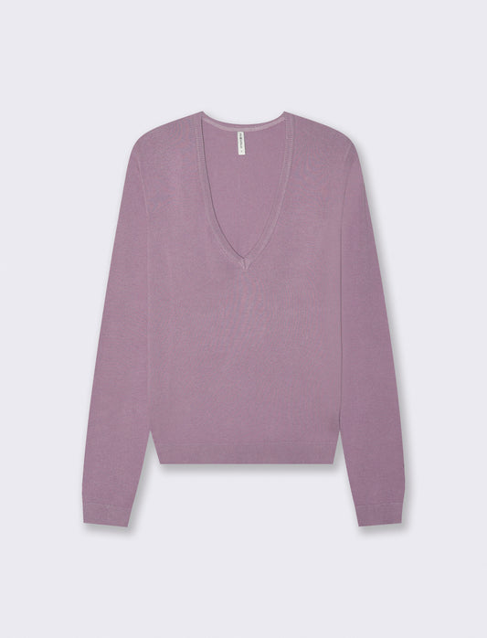 Maglia Manica Lunga Scollo a V - Viola glicine