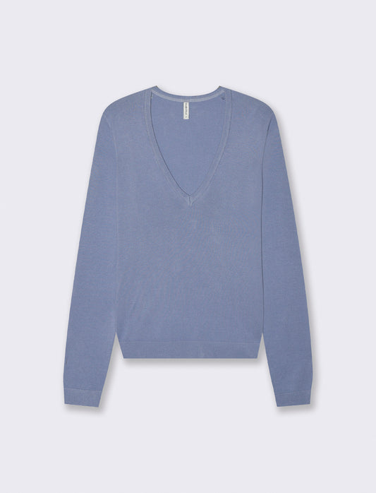 Maglia Manica Lunga Scollo a V - Denim