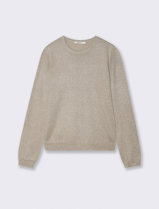 MAGLIA MANICA LUNGA EFFETTO METALLO - Beige grano