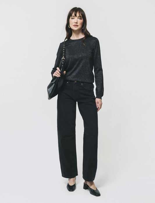 Long Sleeve Metallic Effect Sweater - Black