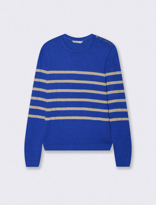 Maglia Manica Lunga Girocollo con Bottoni - Blu royal
