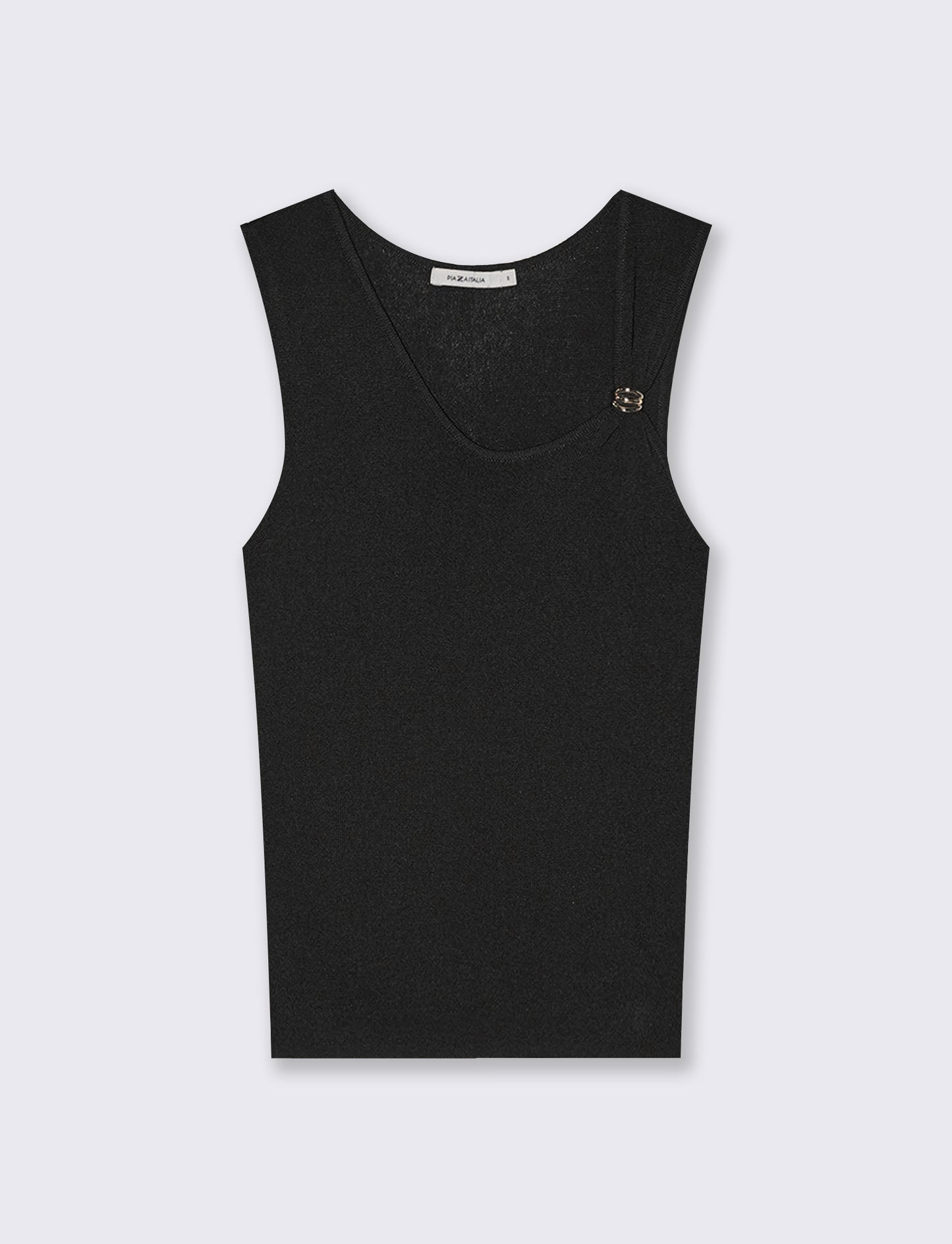 Top in Maglia con Scollo Asimmetrico e Gioiello - Nero
