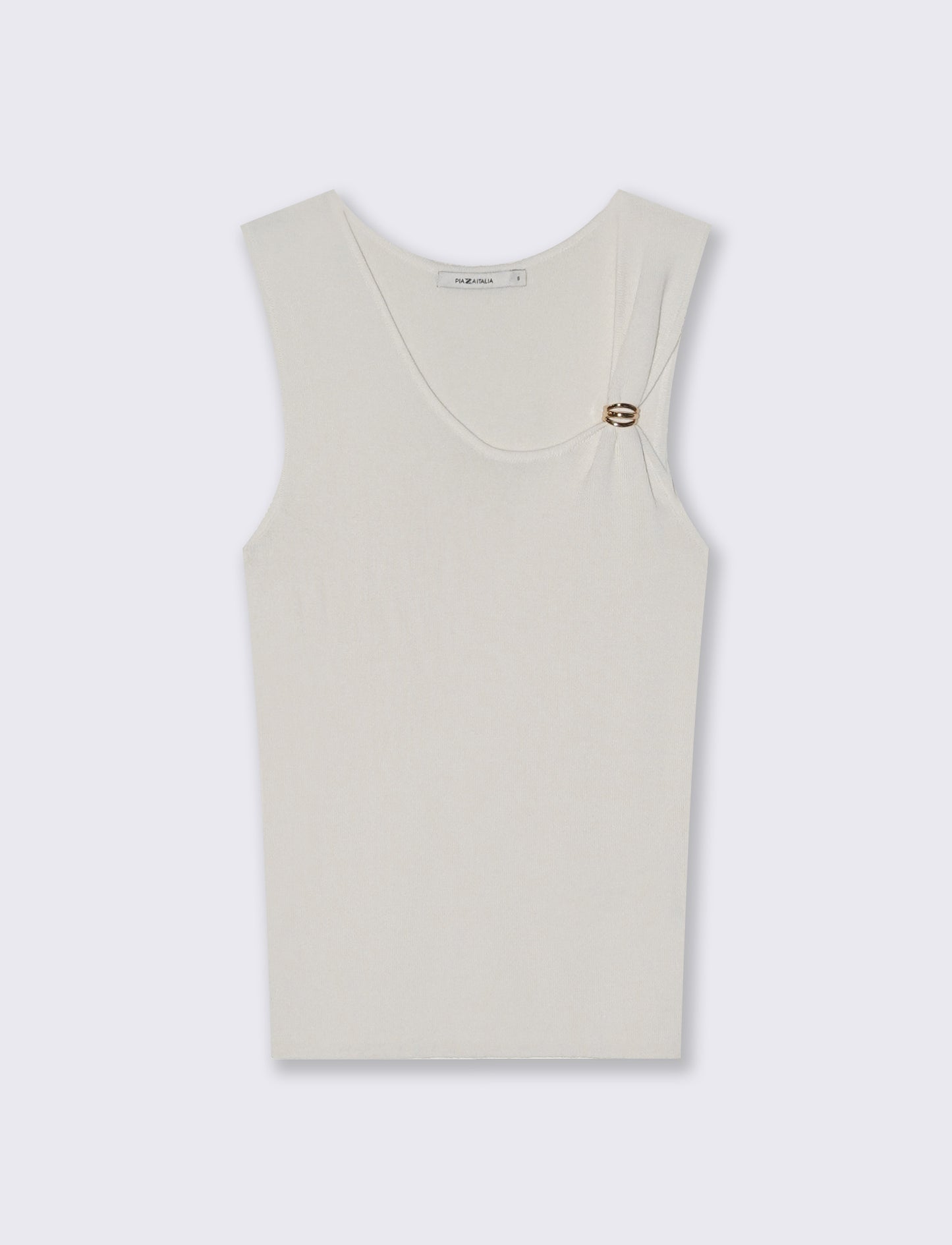 Top in Maglia con Scollo Asimmetrico e Gioiello - Avorio