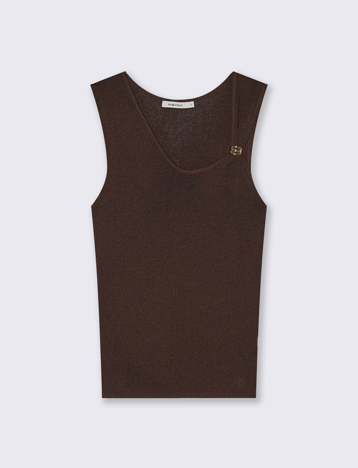 Top in Maglia con Scollo Asimmetrico e Gioiello - Marrone cioccolato