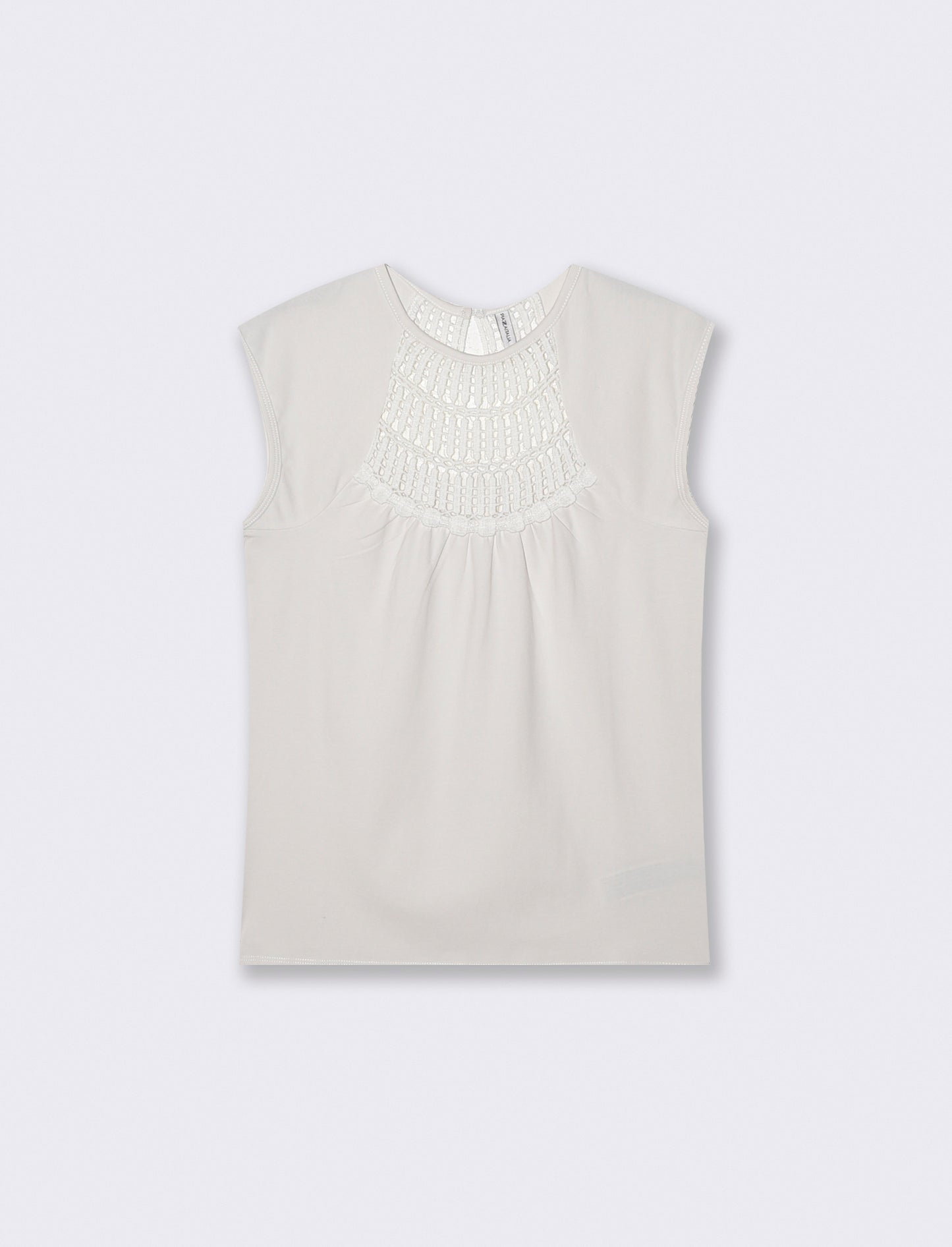 Top con pizzo e inserti sullo scollo - Avorio