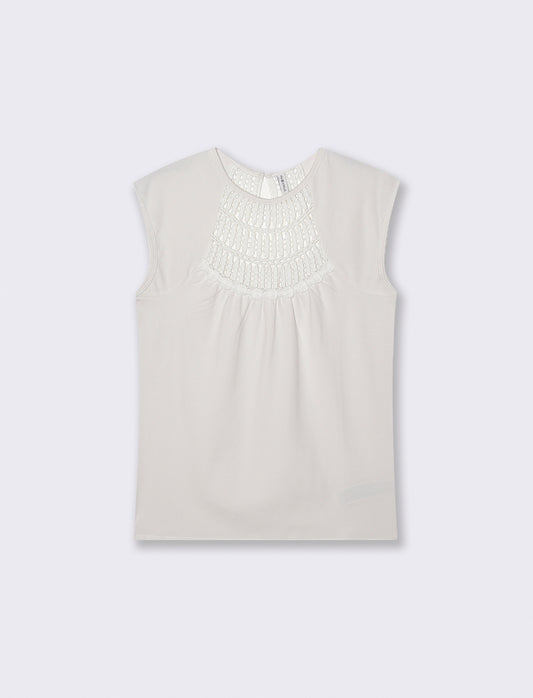 Top con pizzo e inserti sullo scollo - Avorio