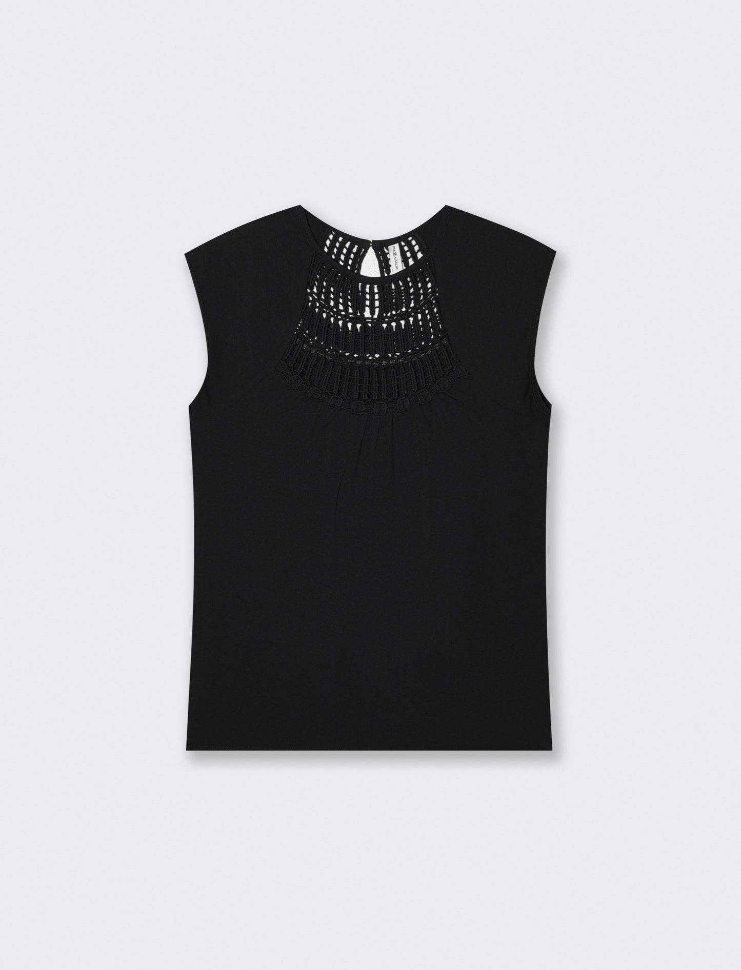 Top con pizzo e inserti sullo scollo - Nero