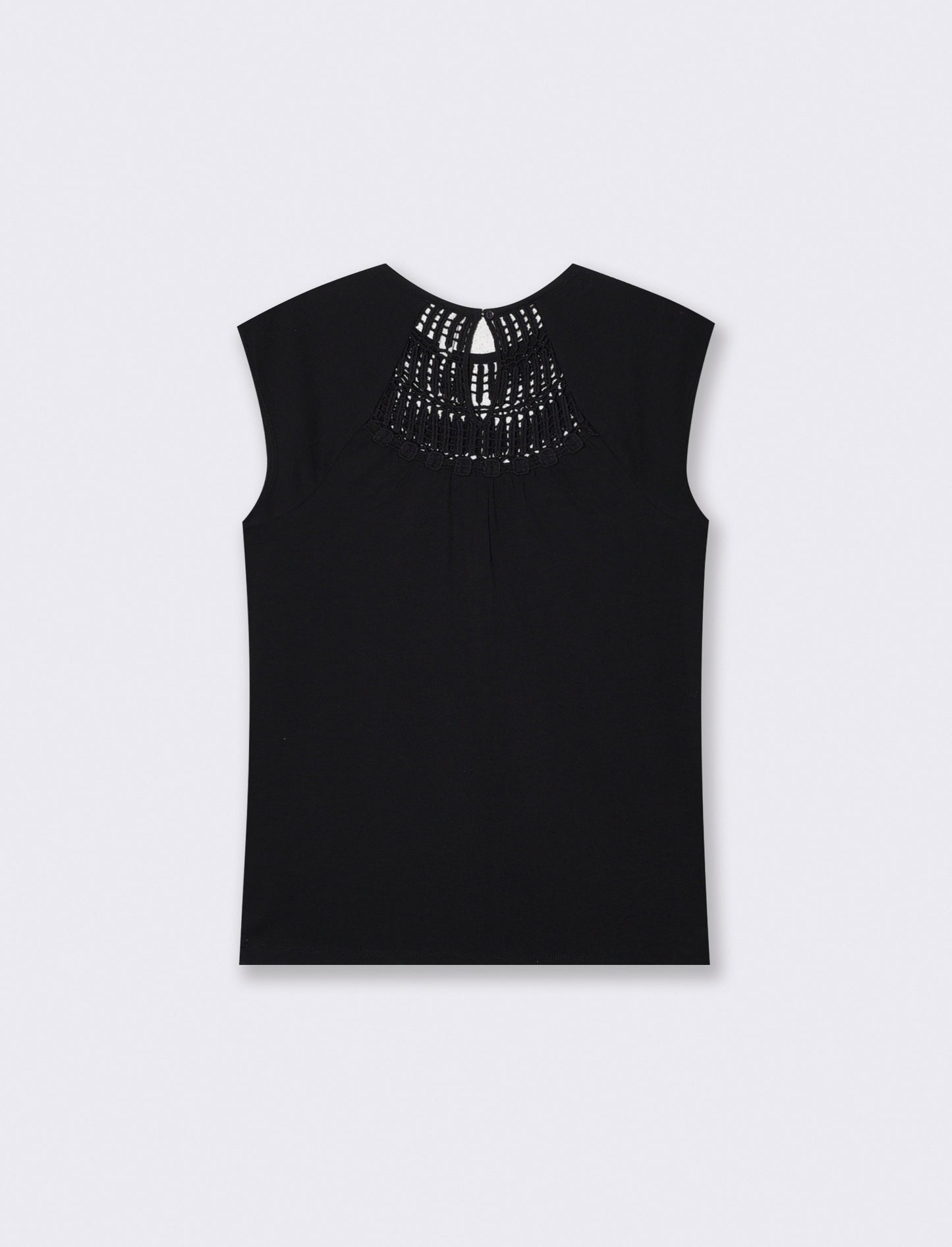 Top con pizzo e inserti sullo scollo - Nero