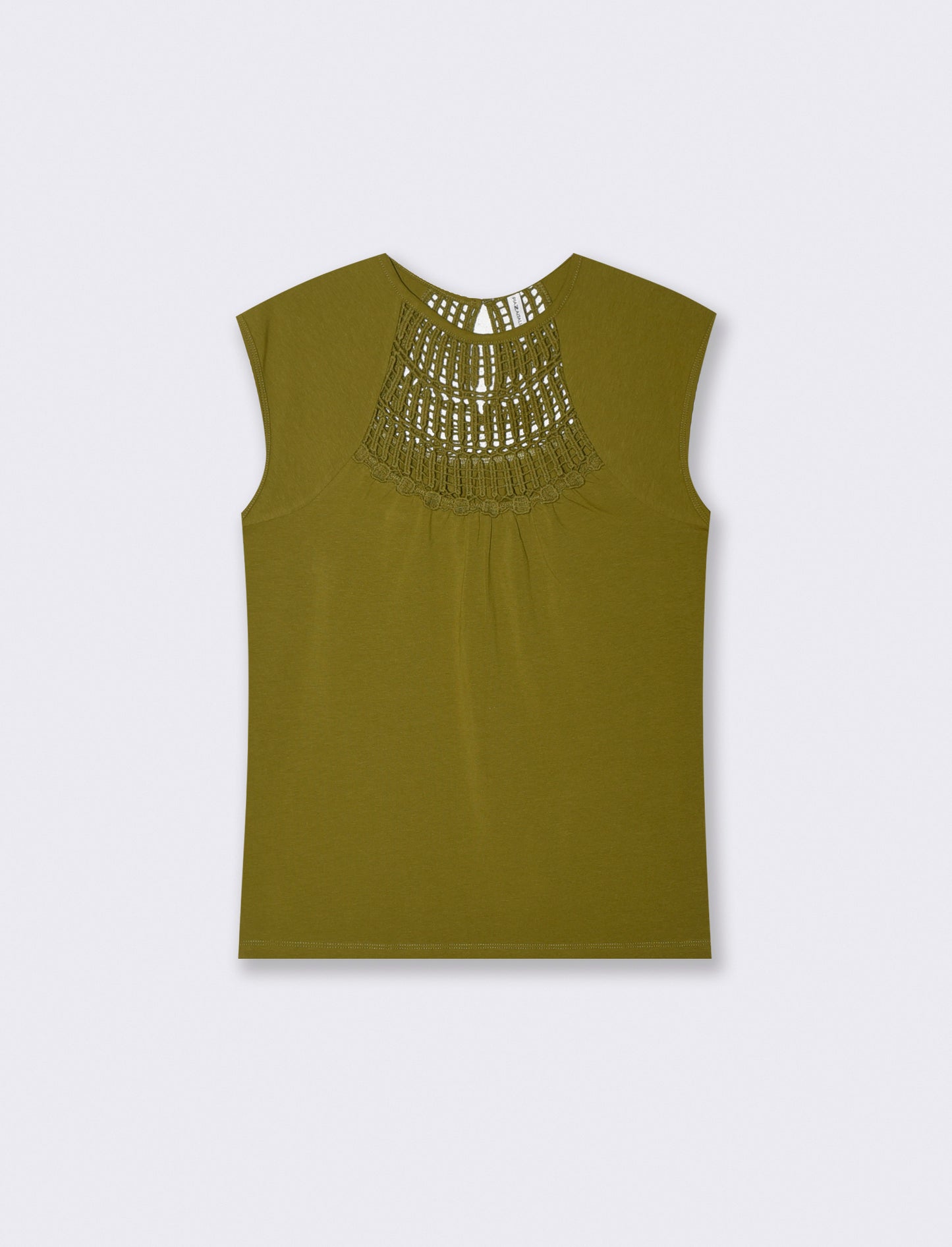 Top con pizzo e inserti sullo scollo - Verde abete