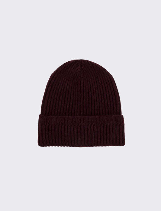 Cappello cuffia con risvolto a costine - Bordeaux