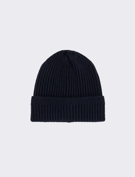 Cappello cuffia con risvolto a costine - Blu