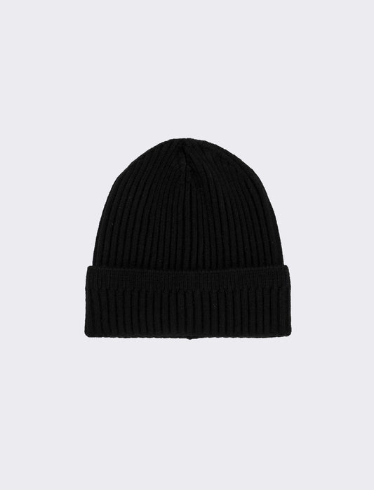 Cappello cuffia con risvolto a costine - Nero