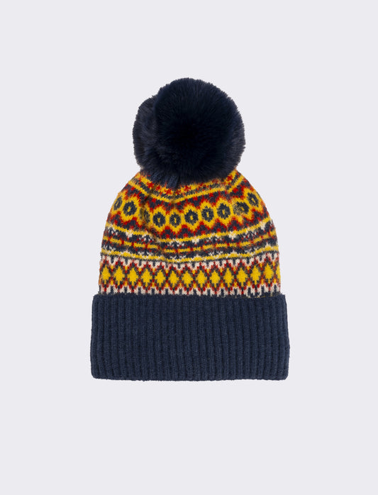 Cappello jacquard con pon pon - Multicolore