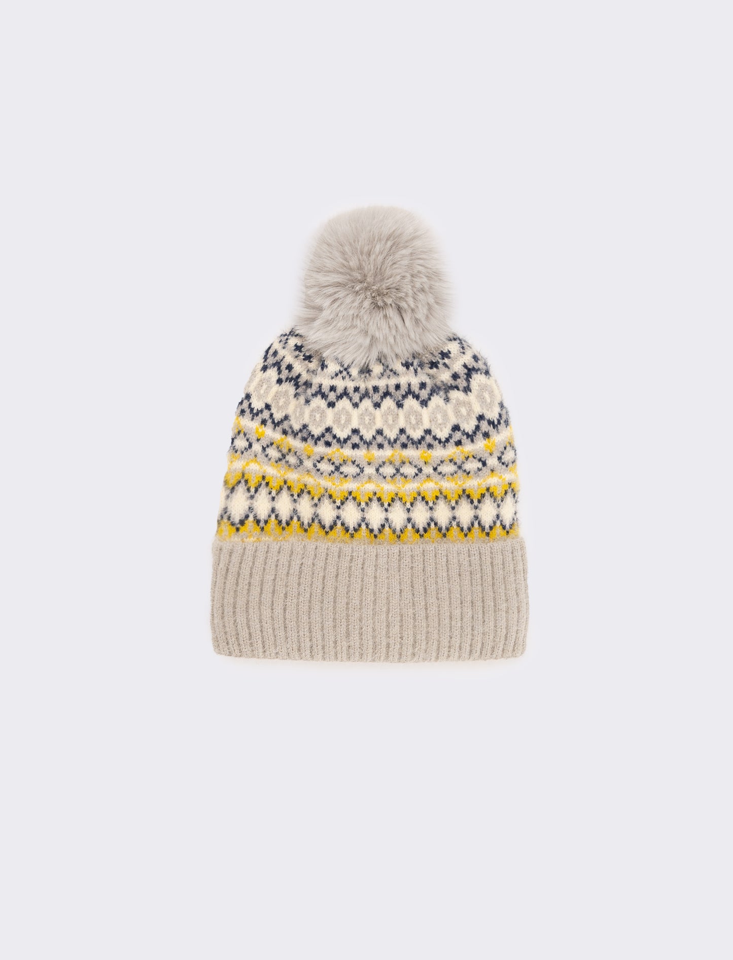 Cappello jacquard con pon pon - Grigio