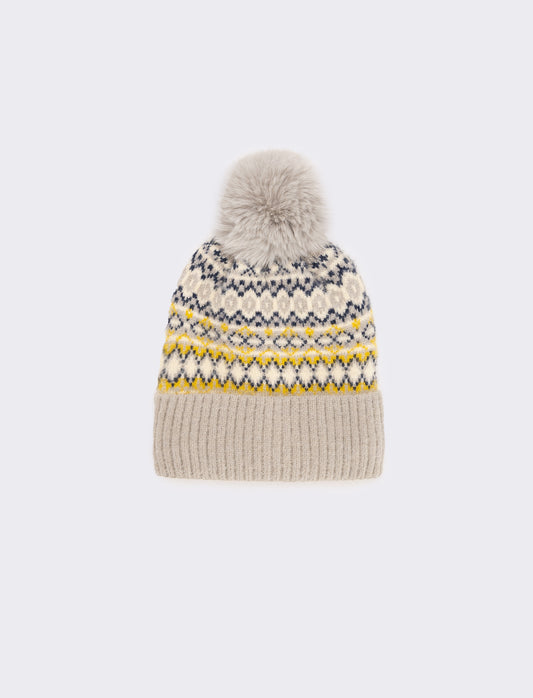 Cappello jacquard con pon pon - Grigio