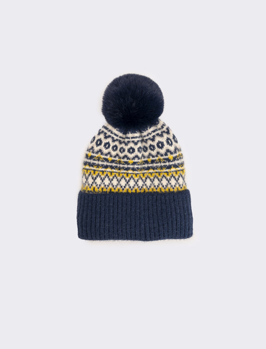 Cappello jacquard con pon pon - Blu