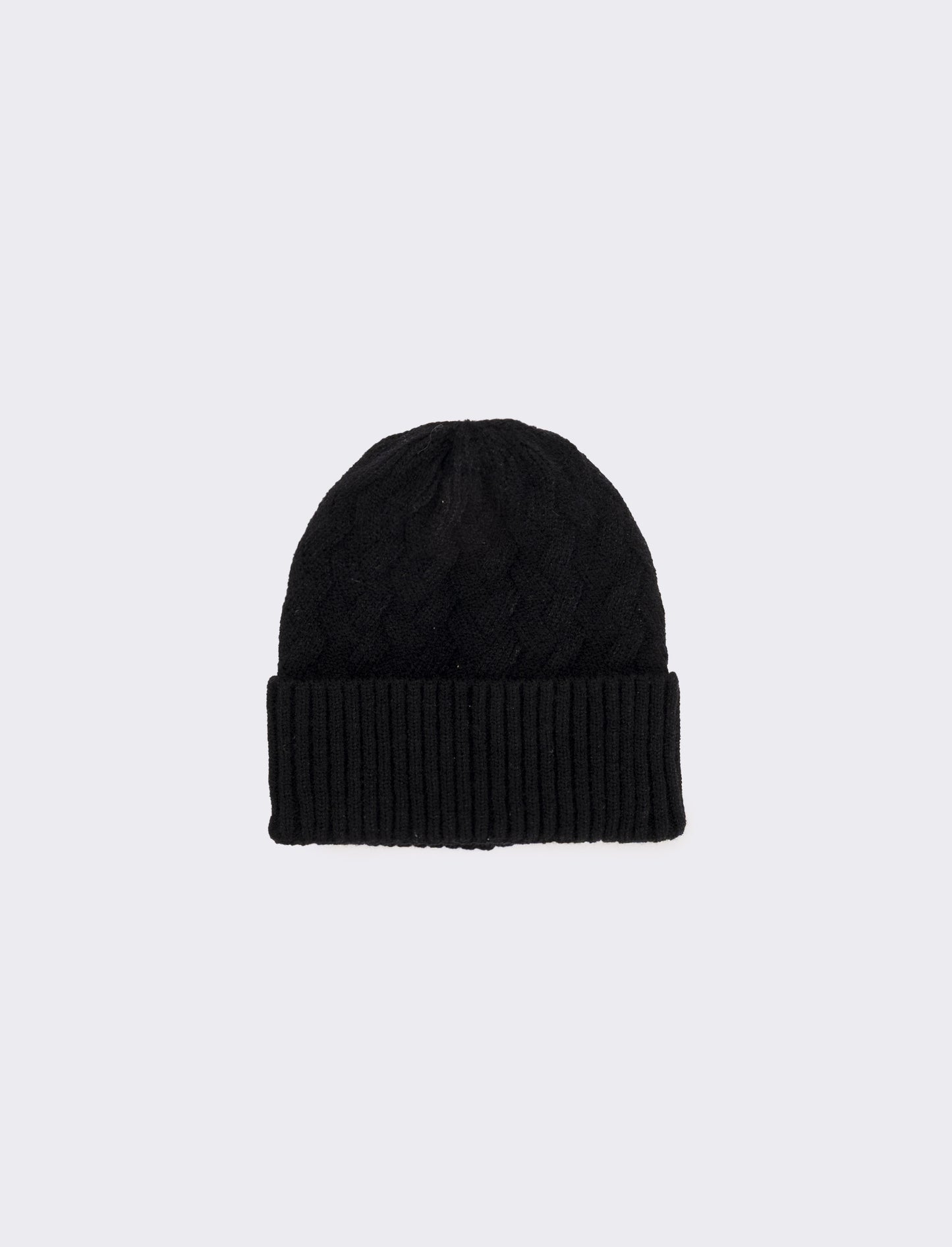 Cappello cuffia con intreccio e risvolto - Nero