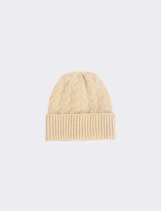 Cappello cuffia con intreccio e risvolto - Beige