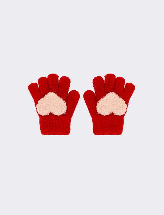 Guanto bambina con cuore - Rosso
