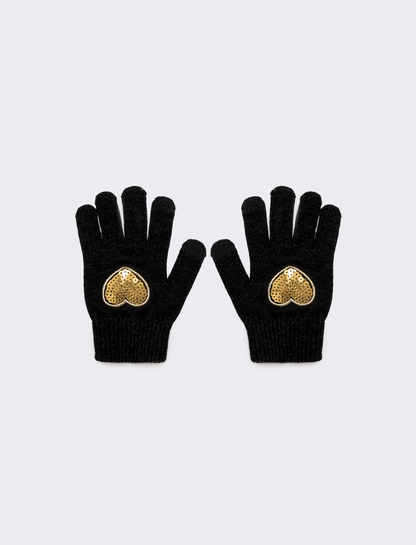 Guanti bambina con cuore paillettes - Nero