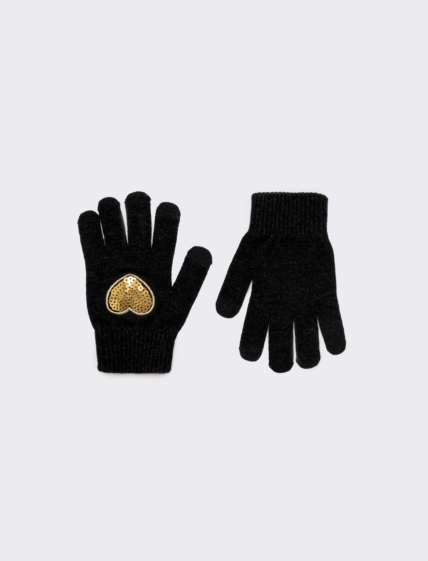 Guanti bambina con cuore paillettes - Nero