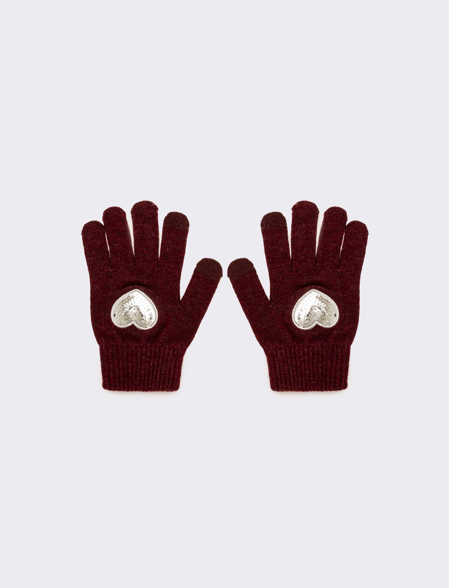 Guanti bambina con cuore paillettes - Bordeaux