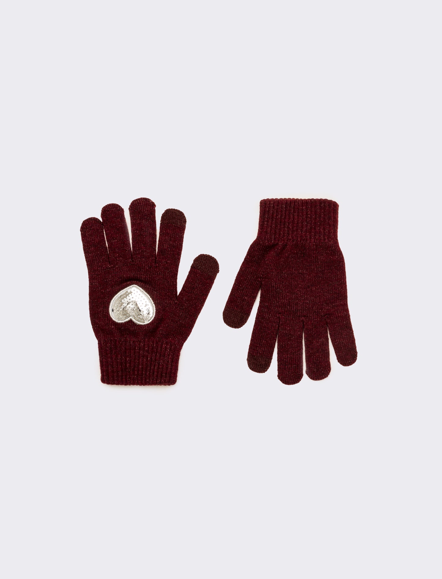 Guanti bambina con cuore paillettes - Bordeaux