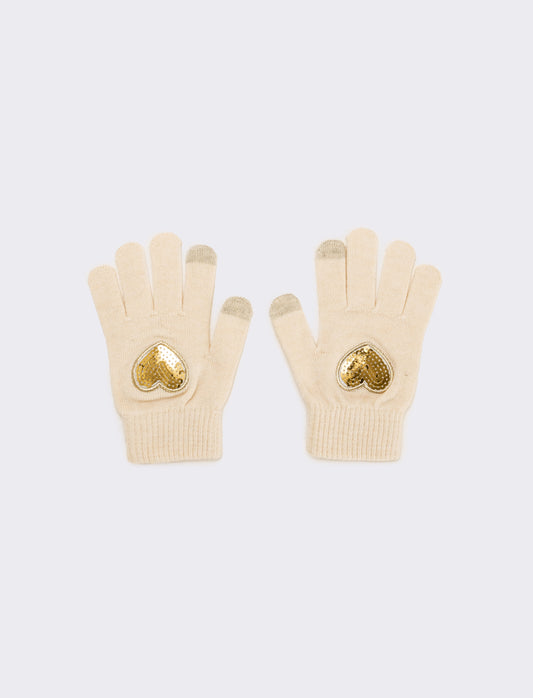 Guanti bambina con cuore paillettes - Bianco sporco