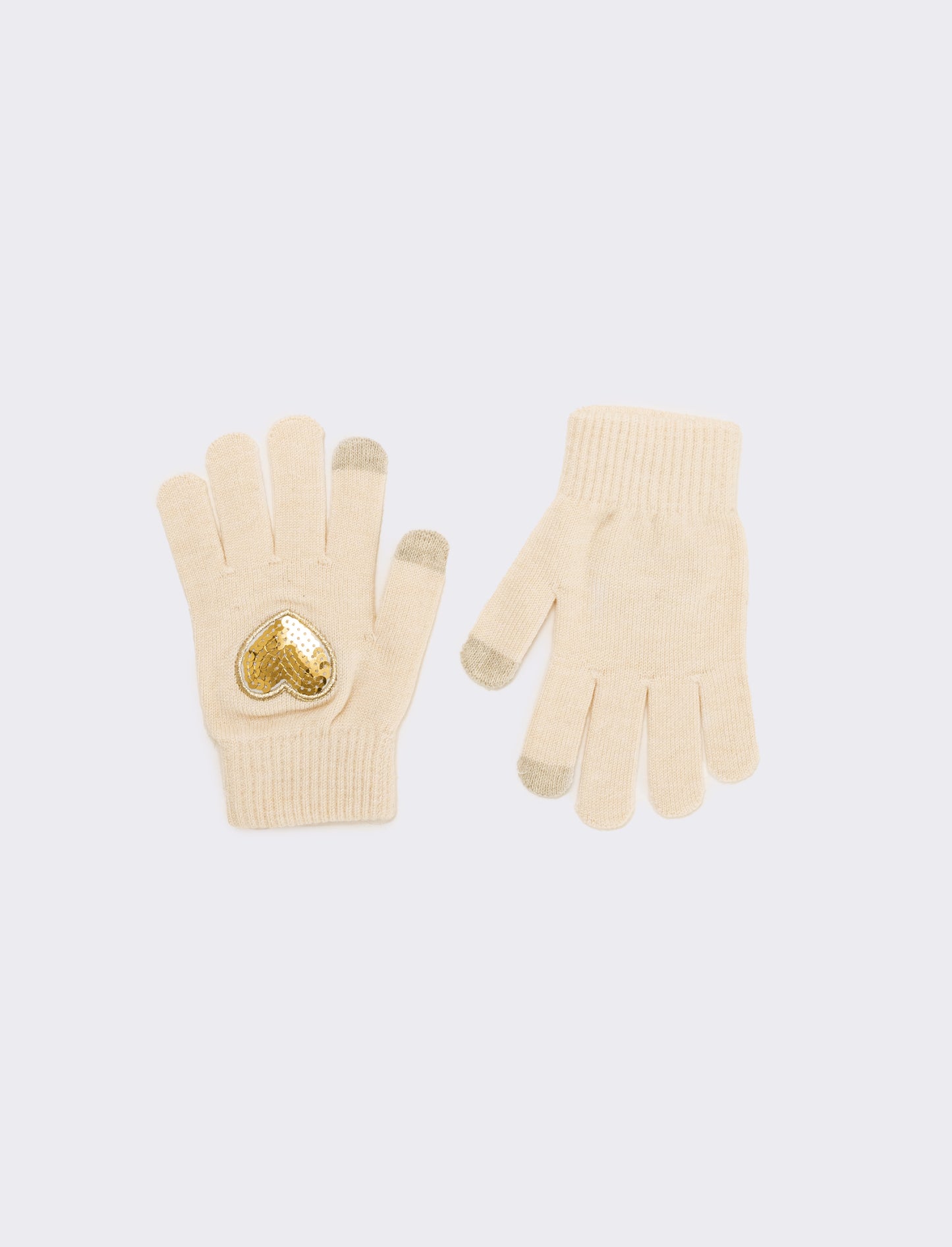 Guanti bambina con cuore paillettes - Bianco sporco