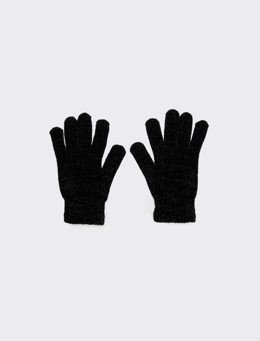Guanti donna in ciniglia con touch - Nero