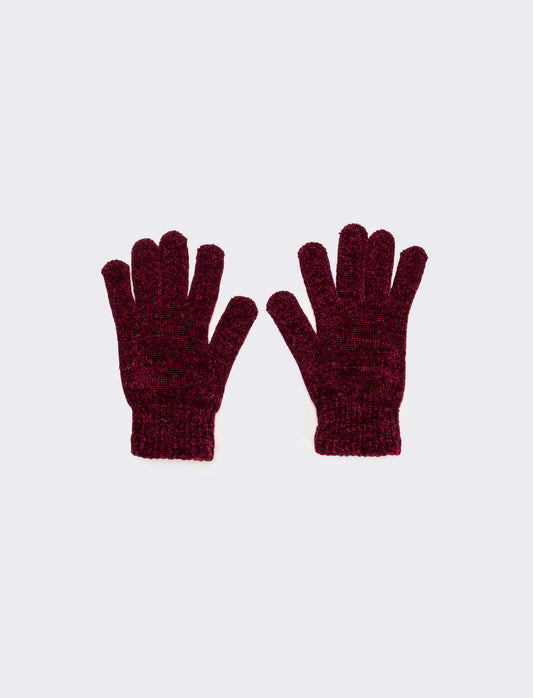 Guanti donna in ciniglia con touch - Bordeaux