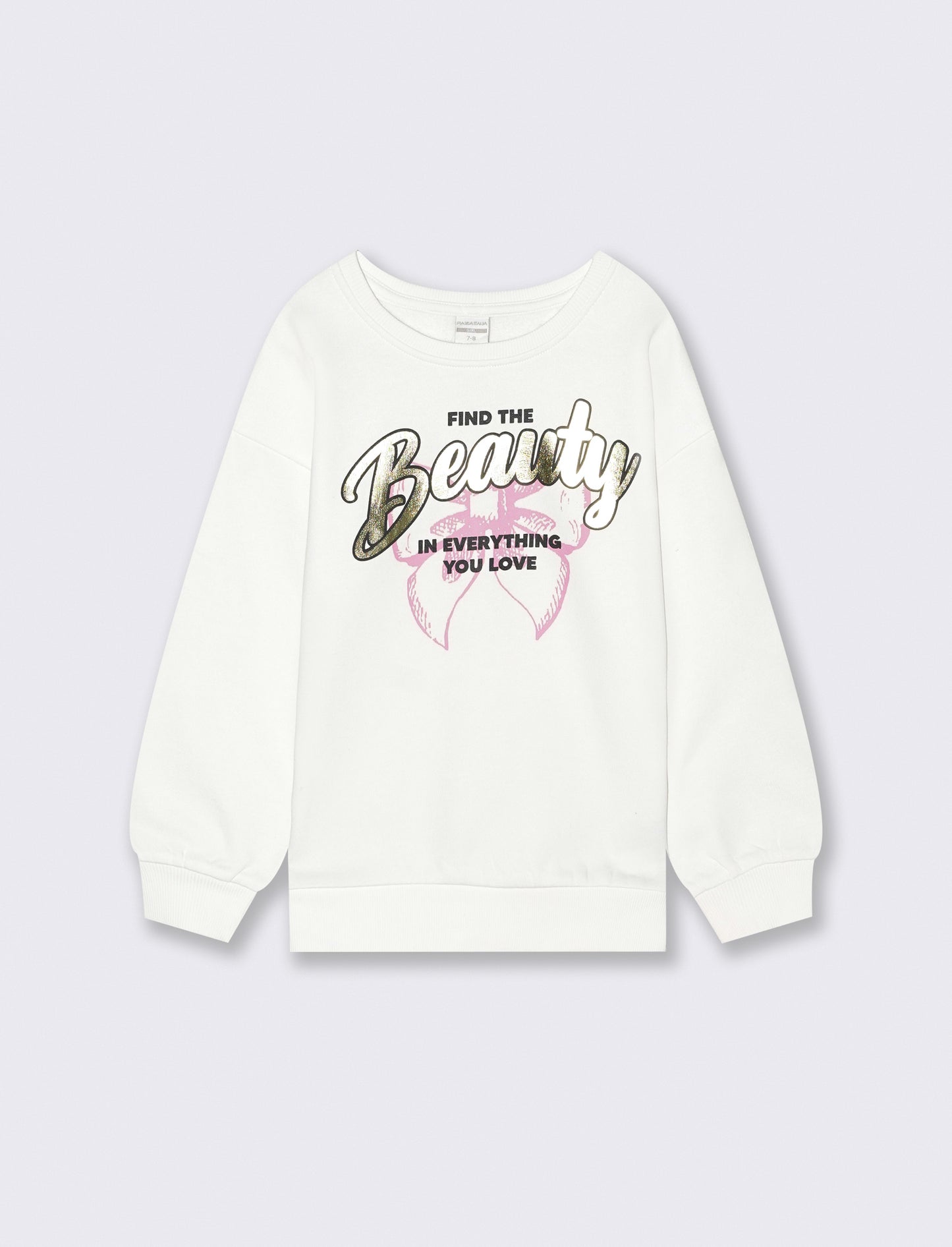 Felpa girocollo in cotone. - Bianco latte