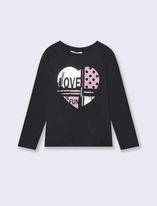 T- shirt manica lunga in cotone. - Nero