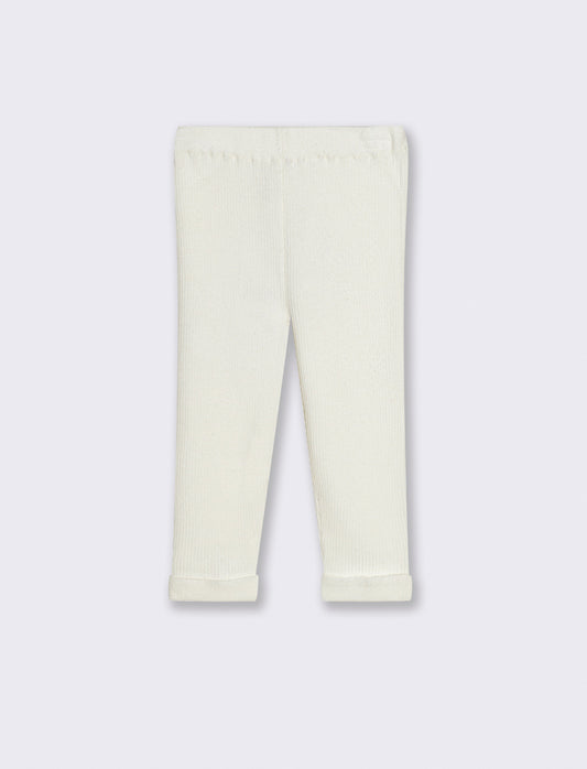 Leggings in maglia a costine - Bianco panna