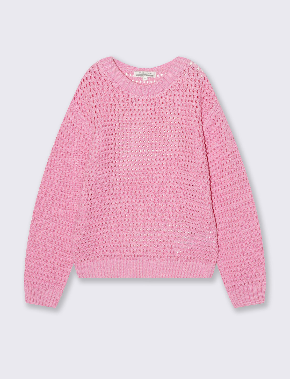 Maglia leggera in filo di cotone con piccoli lavorazione traforata. - Rosa